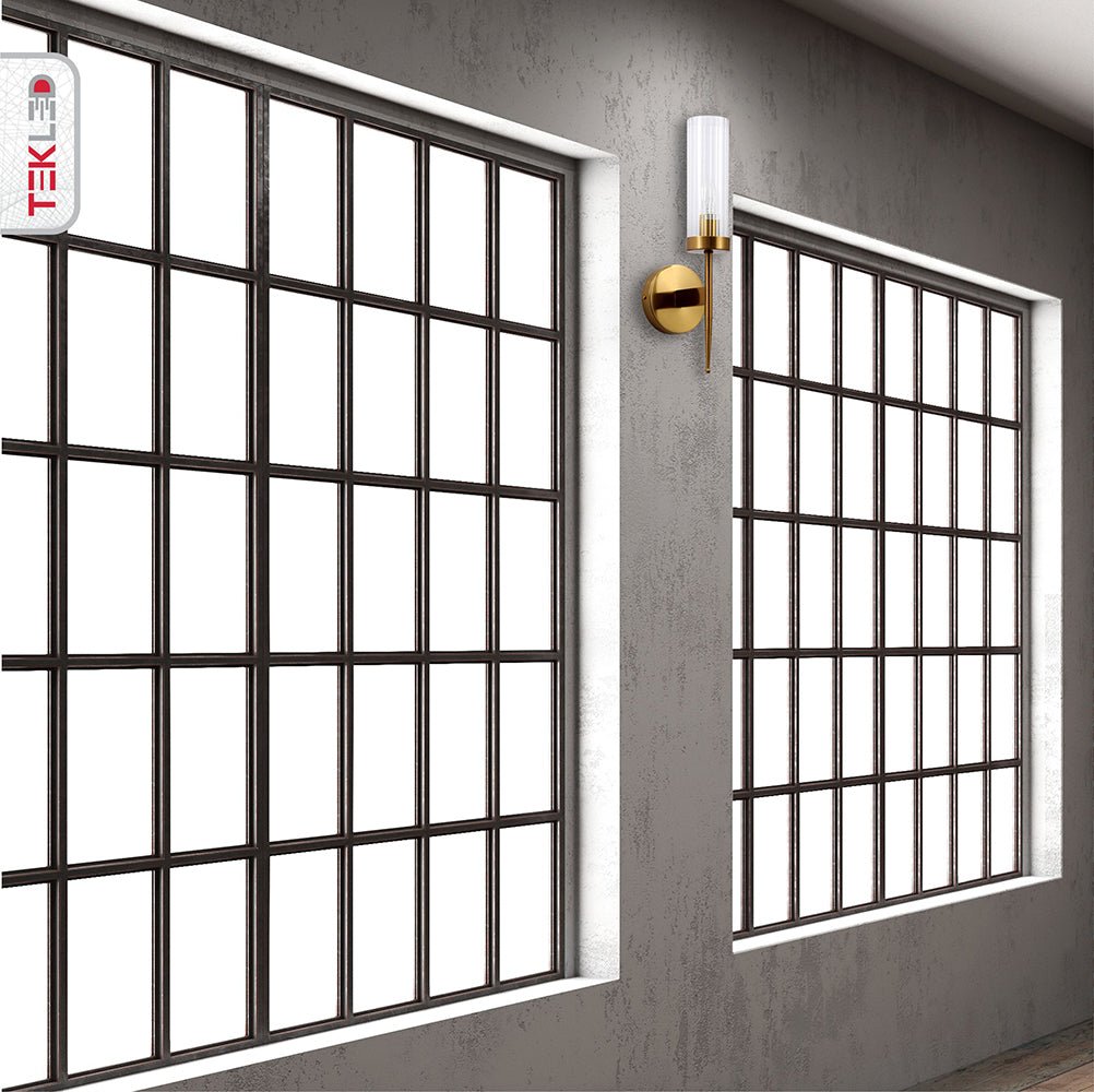 Textured Glass Wall Sconce with Steel Frame - Dimmable E27 Socket - 16 inch Height - Modern Art Deco Fixture for Hallways Bedrooms Living Sp | Thomler
