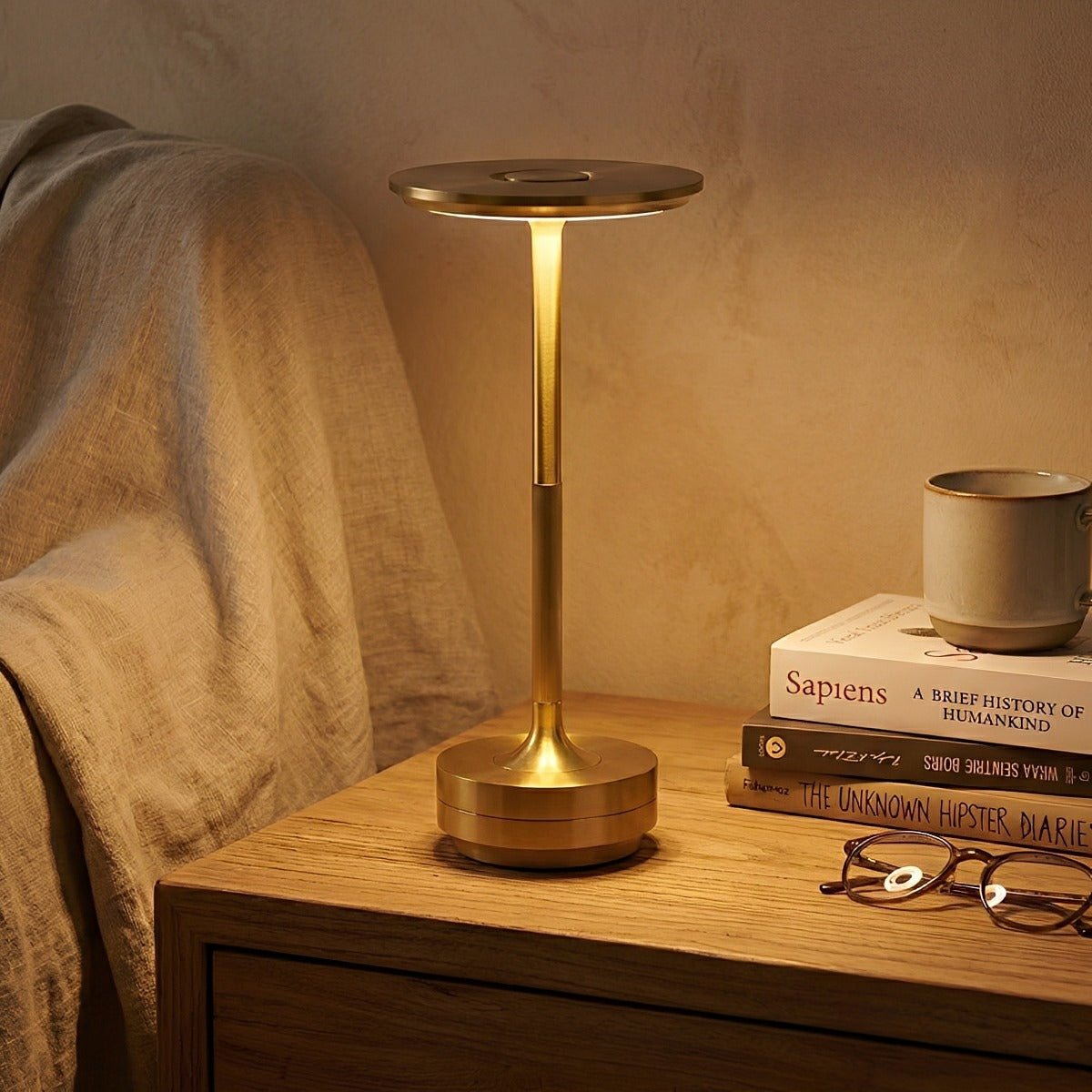 Rechargeable LED Nightstand Lamp Aluminum 11 Inch Touch Dimming 3 Color Modes Cordless Portable Light for Bedroom Office Desk Compact Modern | Thomler