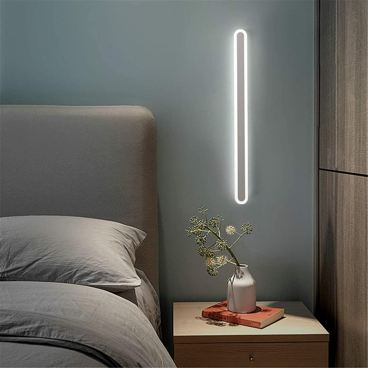 Linear LED Sconce 32-Inch Aluminum Matte Finish for Bedroom Above-Bed Lighting Contemporary Slim Profile Hardwired Fixture Ambient Wall Ligh | Thomler