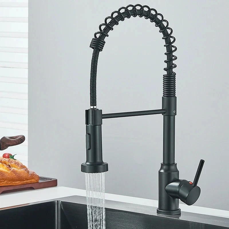 Brass Single-Hole Faucet with Rotating Spout & Detachable Spray Nozzle for Contemporary Kitchens & Dual-Basin Prep Areas | Thomler
