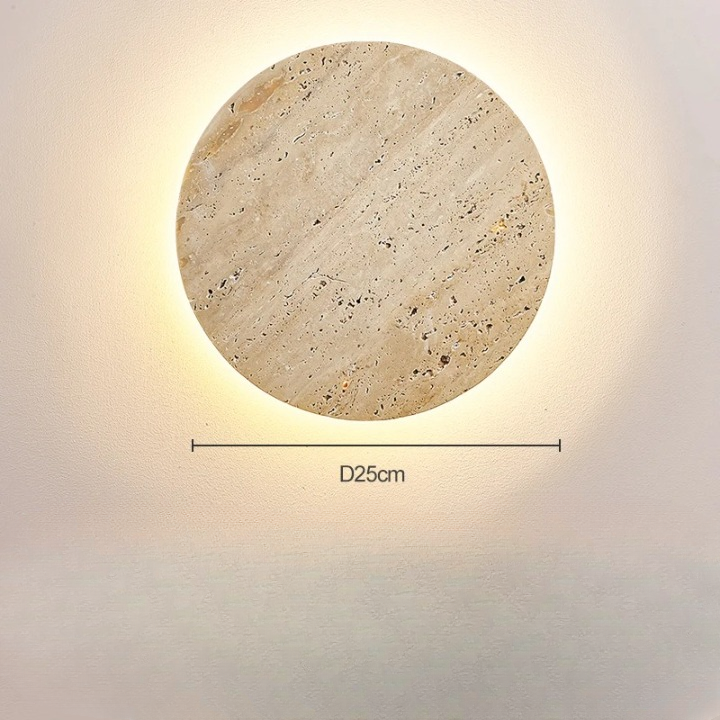Round Stone Wall Sconce with Integrated Warm LED Light for Bedroom Hallway Living Room Modern Minimalist Travertine Fixture Indoor Ambient L | Thomler