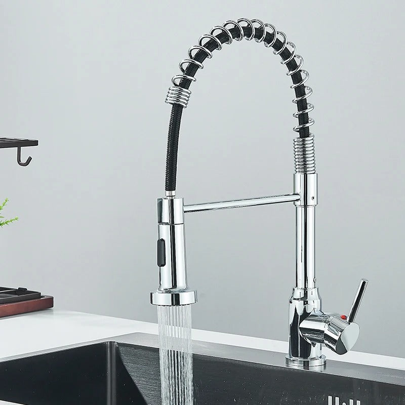 Brass Single-Hole Faucet with Rotating Spout & Detachable Spray Nozzle for Contemporary Kitchens & Dual-Basin Prep Areas | Thomler