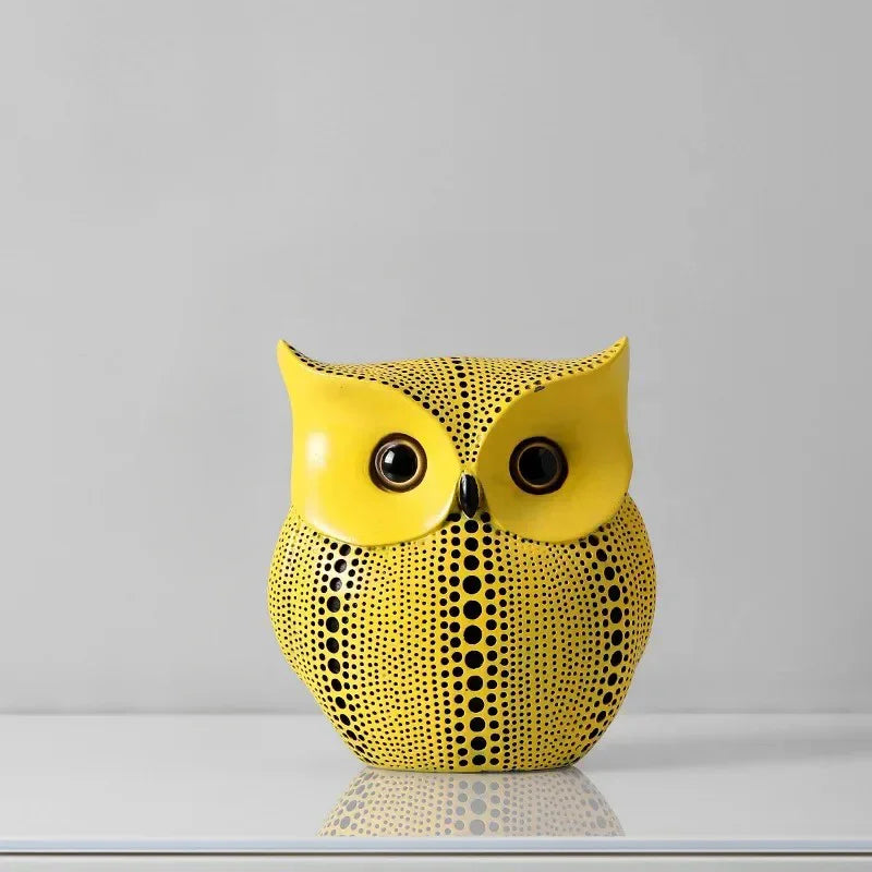 Gele harsbeeldjes tafeldecoratie set eigentijdse plankdecoratie uil peer pompoen vogel sculpturen 20 cm blikvangers voor salontafel | Thomler