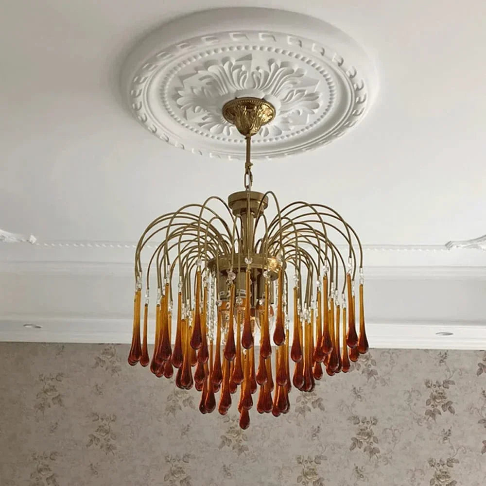 Handgeblazen Honingkleurige Glazen Hanglamp met Goudkleurig Frame 24 inch Verstelbare Hoogte voor Eettafels Keukeneilanden Gangen Art Deco Stijl | Thomler