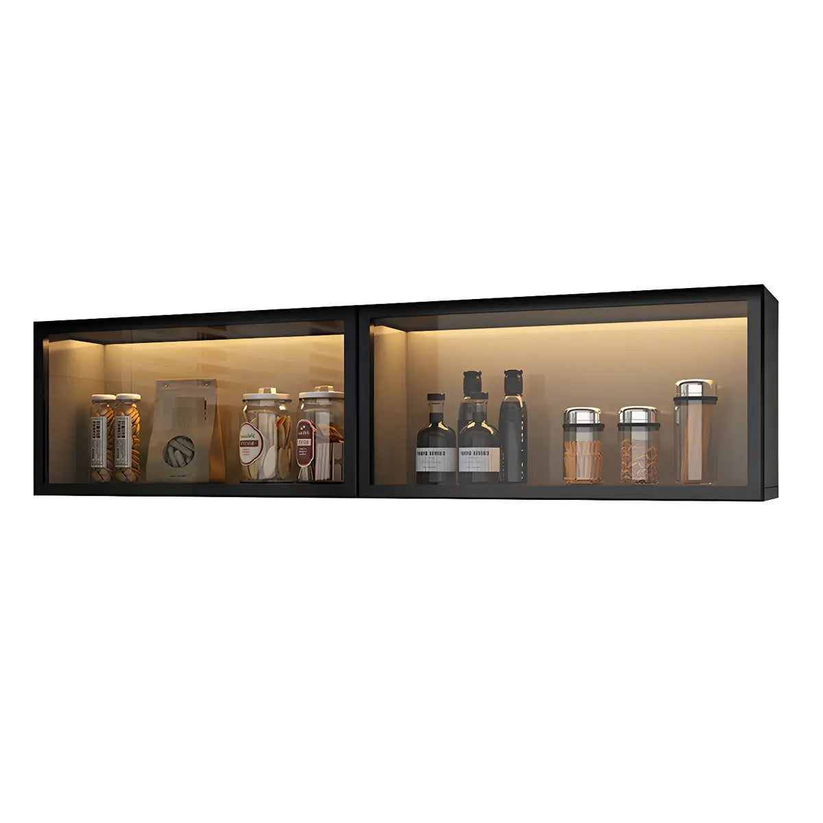 Wood Wall Cabinet with Glass Door for Kitchen Storage and Living Room Display 12 inch Height Multiple Widths Optional LED Lighting Mounted O | Thomler