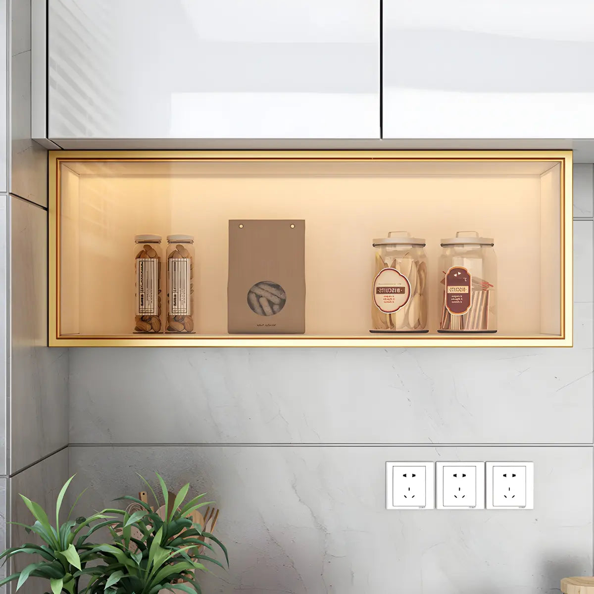 Wood Wall Cabinet with Glass Door for Kitchen Storage and Living Room Display 12 inch Height Multiple Widths Optional LED Lighting Mounted O | Thomler
