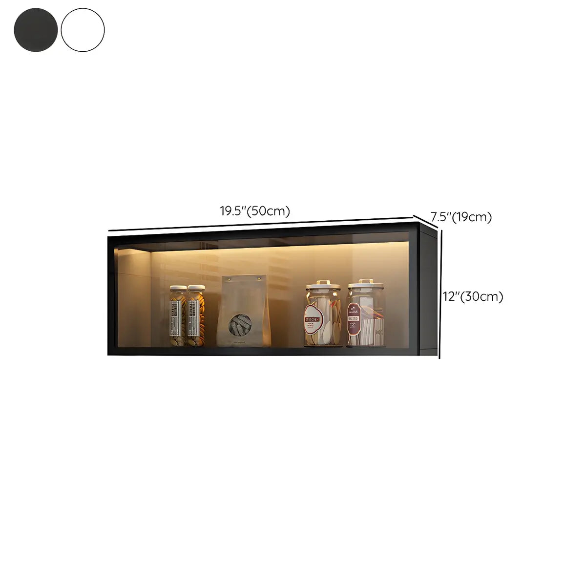 Wood Wall Cabinet with Glass Door for Kitchen Storage and Living Room Display 12 inch Height Multiple Widths Optional LED Lighting Mounted O | Thomler
