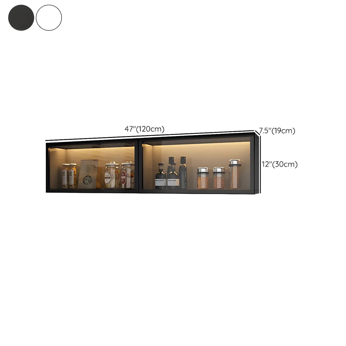 Wood Wall Cabinet with Glass Door for Kitchen Storage and Living Room Display 12 inch Height Multiple Widths Optional LED Lighting Mounted O | Thomler
