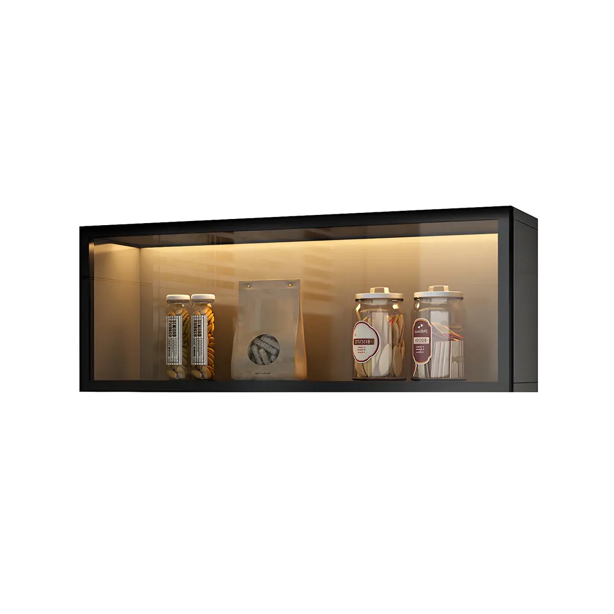 Wood Wall Cabinet with Glass Door for Kitchen Storage and Living Room Display 12 inch Height Multiple Widths Optional LED Lighting Mounted O | Thomler