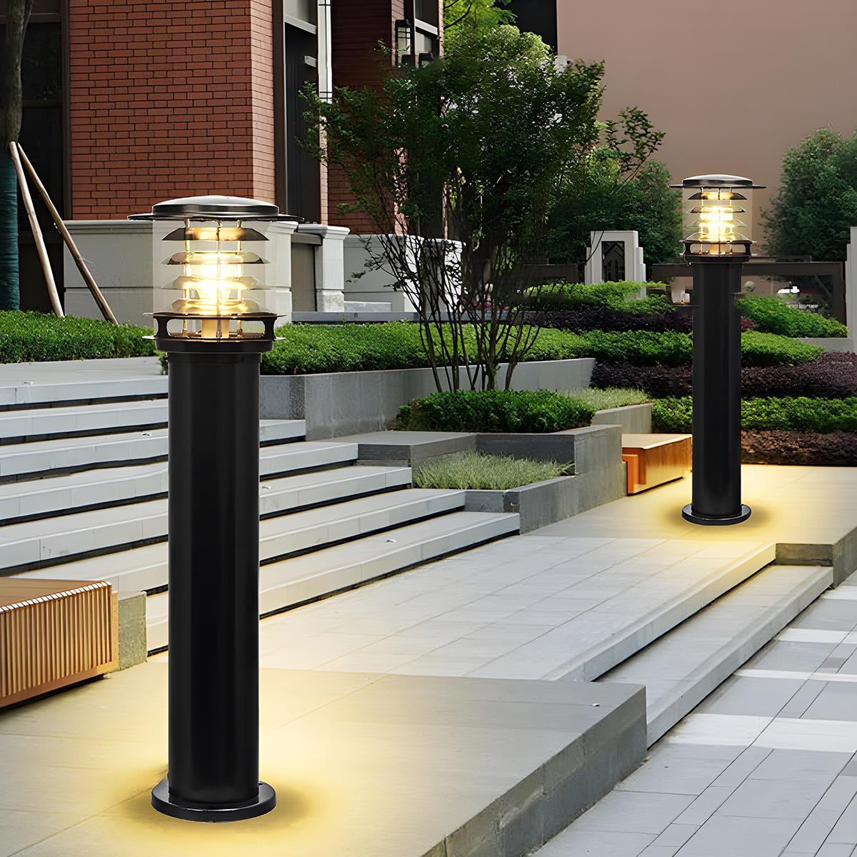 Layered Cylinder Pathway Light Bollard for Yard & Walkway 7W LED Weatherproof Post Lamp Aluminum Construction Black Bronze 12-32 in Heights | Thomler