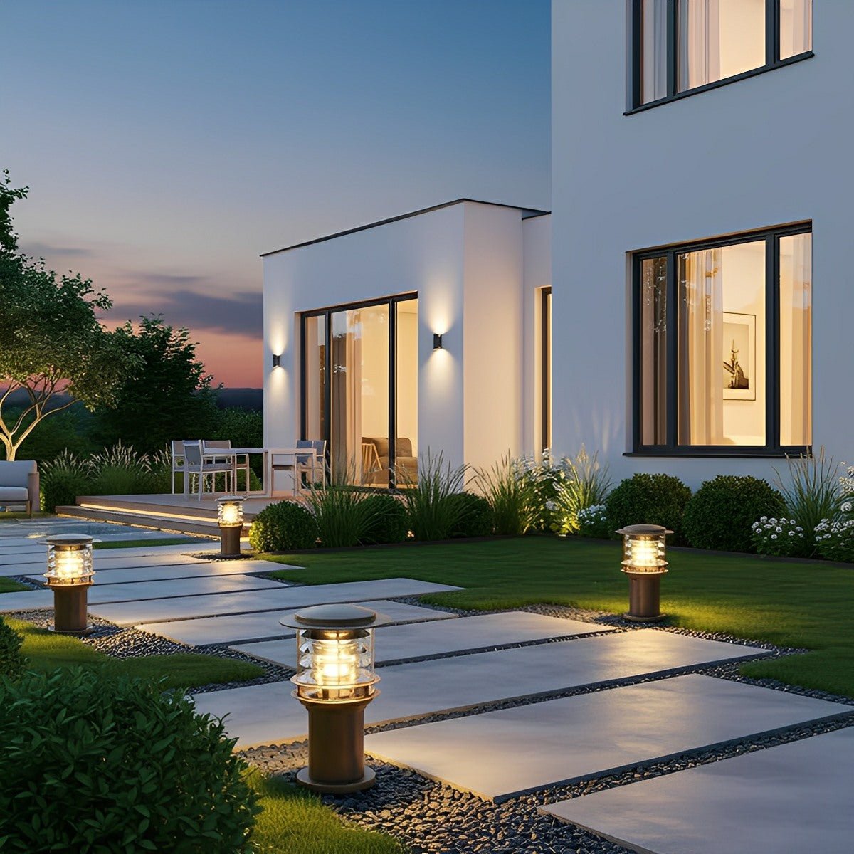 Layered Cylinder Pathway Light Bollard for Yard & Walkway 7W LED Weatherproof Post Lamp Aluminum Construction Black Bronze 12-32 in Heights | Thomler
