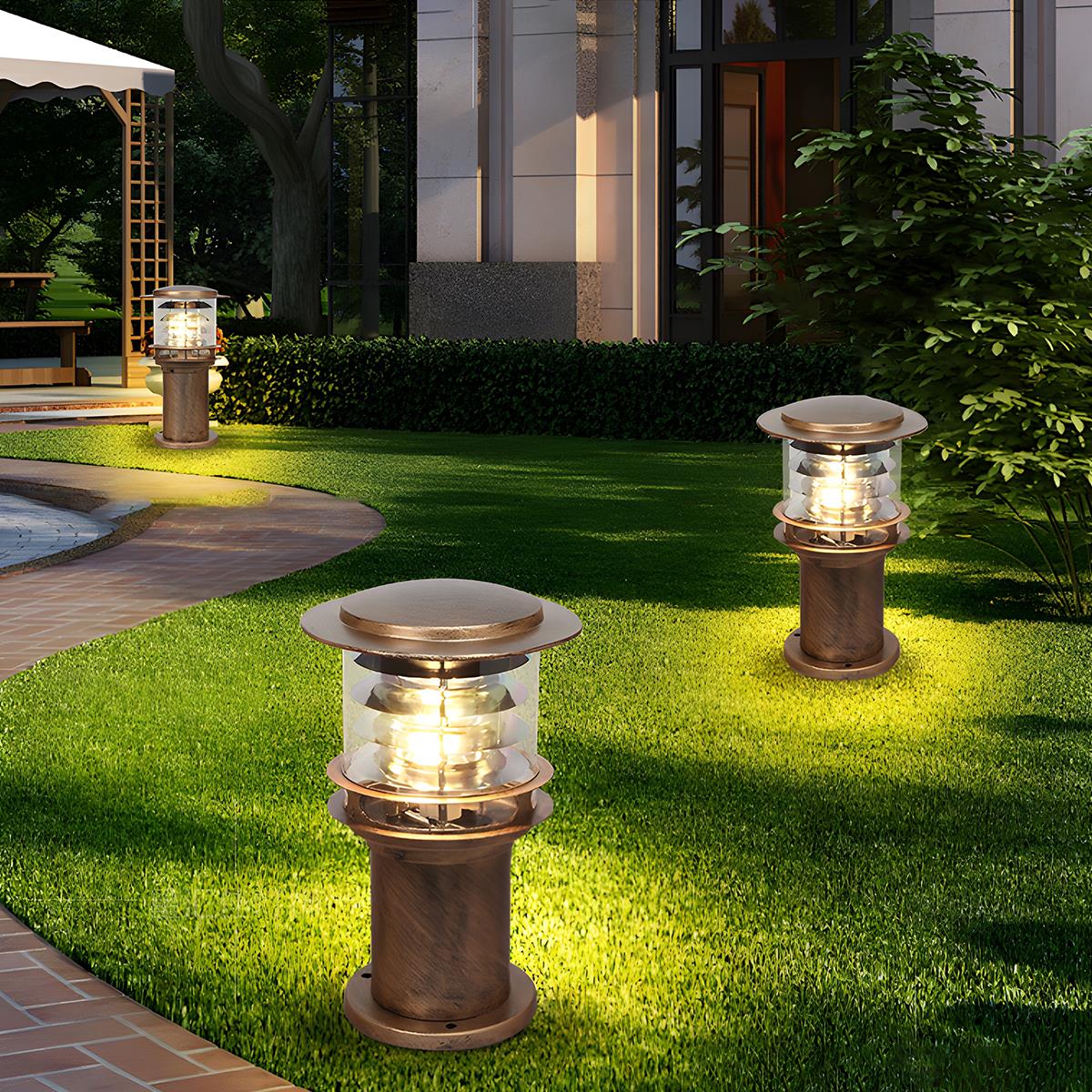 Layered Cylinder Pathway Light Bollard for Yard & Walkway 7W LED Weatherproof Post Lamp Aluminum Construction Black Bronze 12-32 in Heights | Thomler