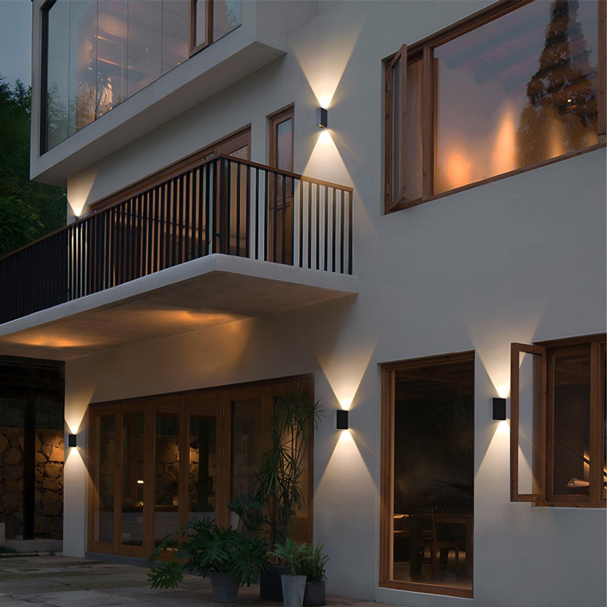 Outdoor-LED-Wandleuchte, Doppelstrahl, wasserdichtes Aluminiumgehäuse für Außenbereich, Eingang, Veranda, Terrasse, Garage, moderne architektonische Beleuchtung 3,5× | Thomler
