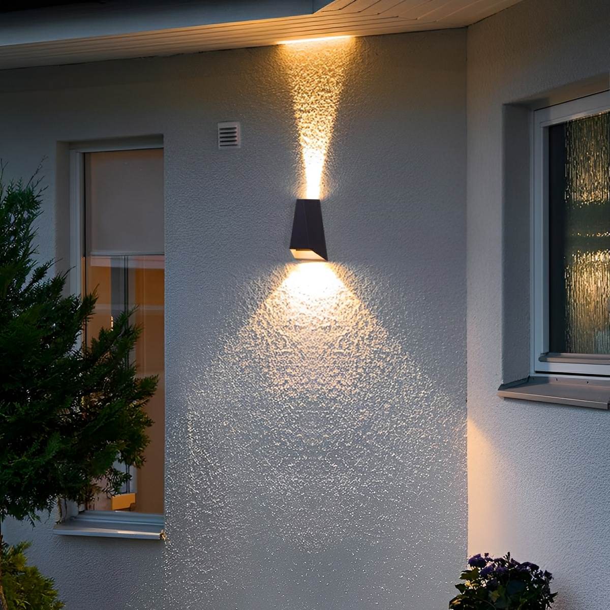 Outdoor-LED-Wandleuchte, Doppelstrahl, wasserdichtes Aluminiumgehäuse für Außenbereich, Eingang, Veranda, Terrasse, Garage, moderne architektonische Beleuchtung 3,5× | Thomler