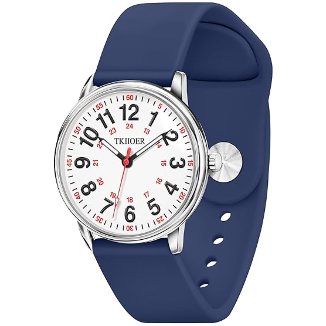 Clip-on zusterhorloge voor verpleegkundigen en zorgmedewerkers met lichtgevende wijzerplaat, 12/24-uursweergave, secondewijzer en 50 meter waterbestendigheid voor medische studenten en verzorgenden (CNA's)