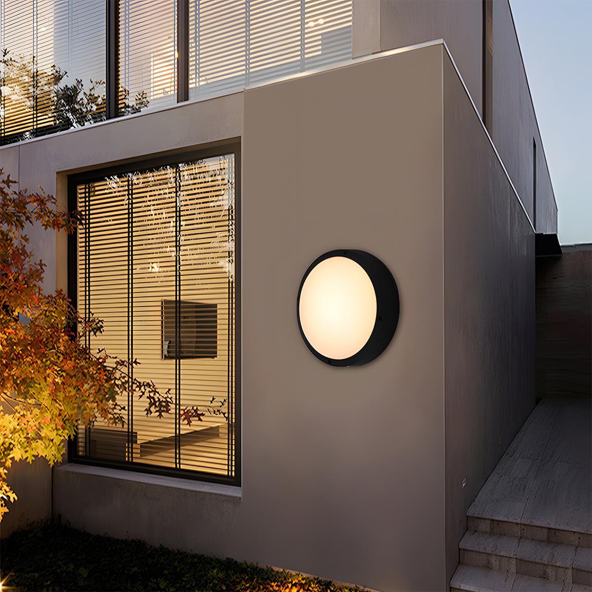 Wetterfeste LED-Wandleuchte für den Außenbereich, rund, 28 cm, 3000K, sanftes Licht, für Eingangsbereiche, Gärten, Terrassen, Wege, architektonische Akzente, Aluminium, IP65-zertifiziert, M