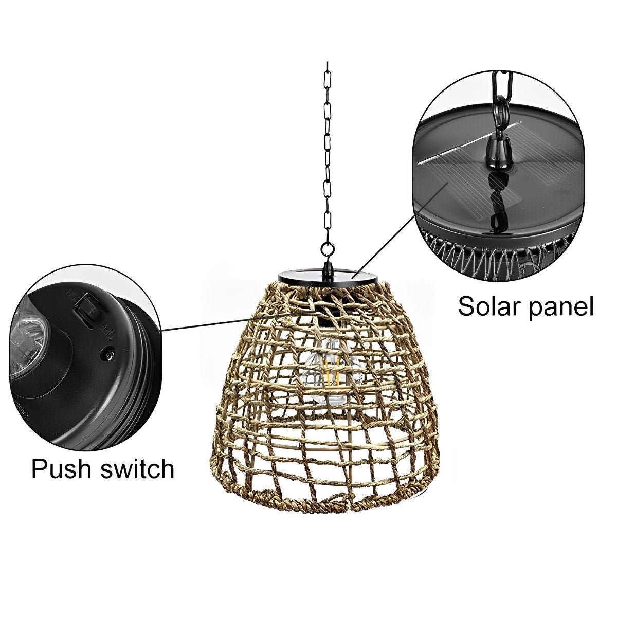Solar Hanging Lantern for Patio Black Woven Weather-Resistant 9x7in Deck Fixture Cordless Eco LED Warm Glow Courtyard Walkway Outdoor Dining | Thomler