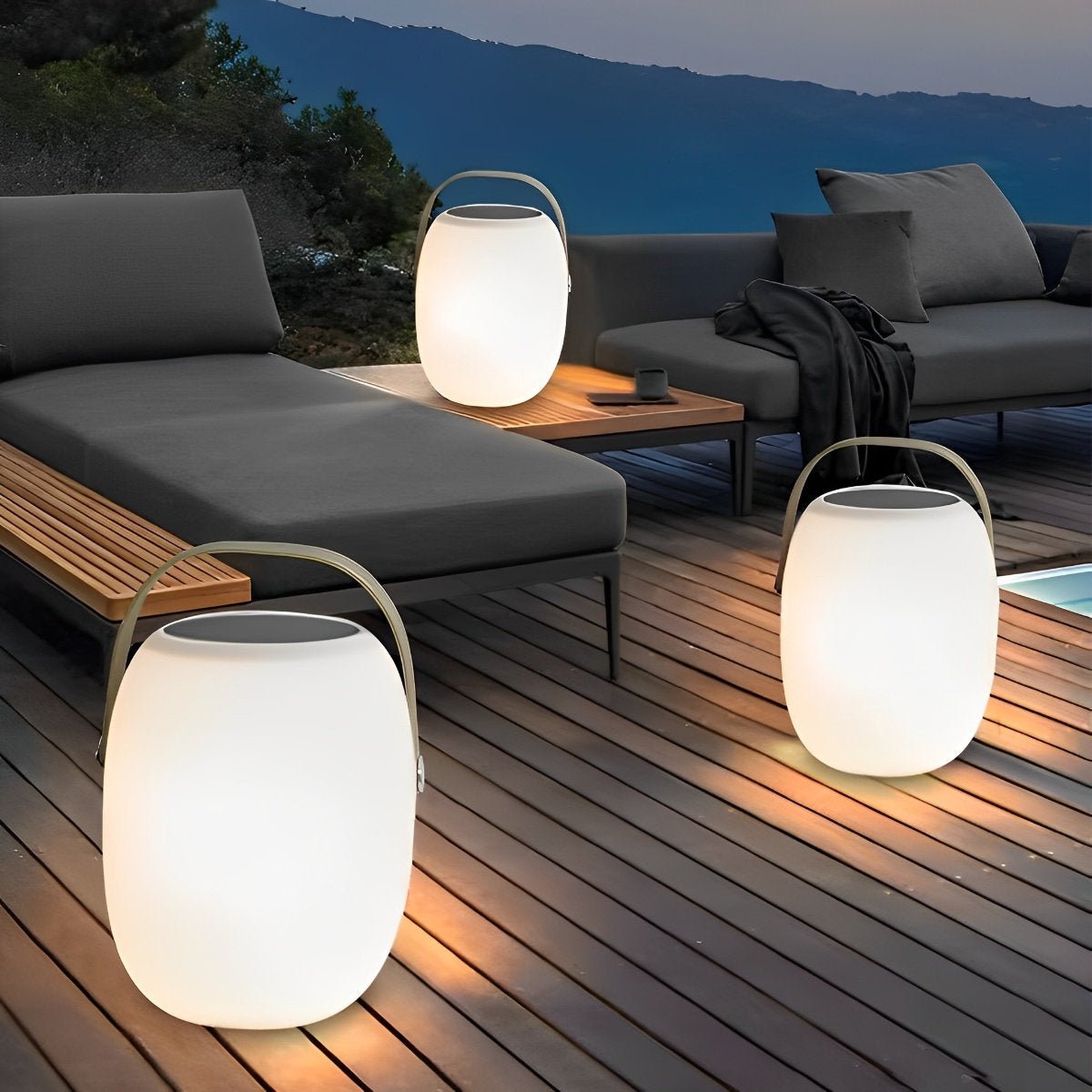 Rechargeable LED Globe Lantern for Deck & Patio with Touch Dimming – 7 in White Sphere Design, Solar + USB Power, Waterproof for Outdoor Din | Thomler