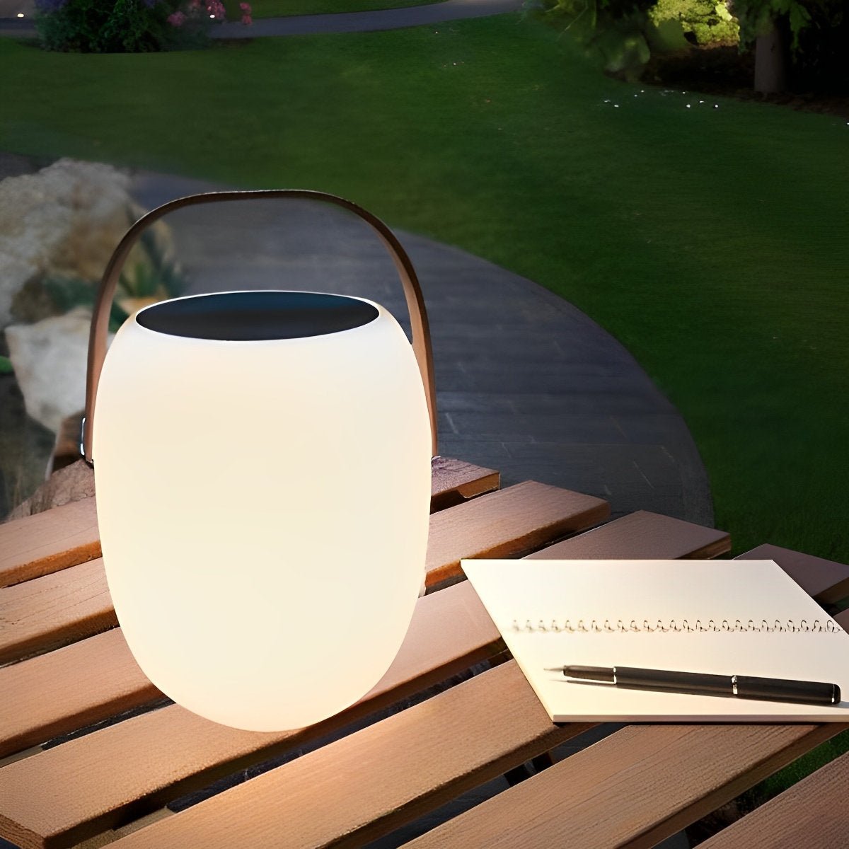 Rechargeable LED Globe Lantern for Deck & Patio with Touch Dimming – 7 in White Sphere Design, Solar + USB Power, Waterproof for Outdoor Din | Thomler
