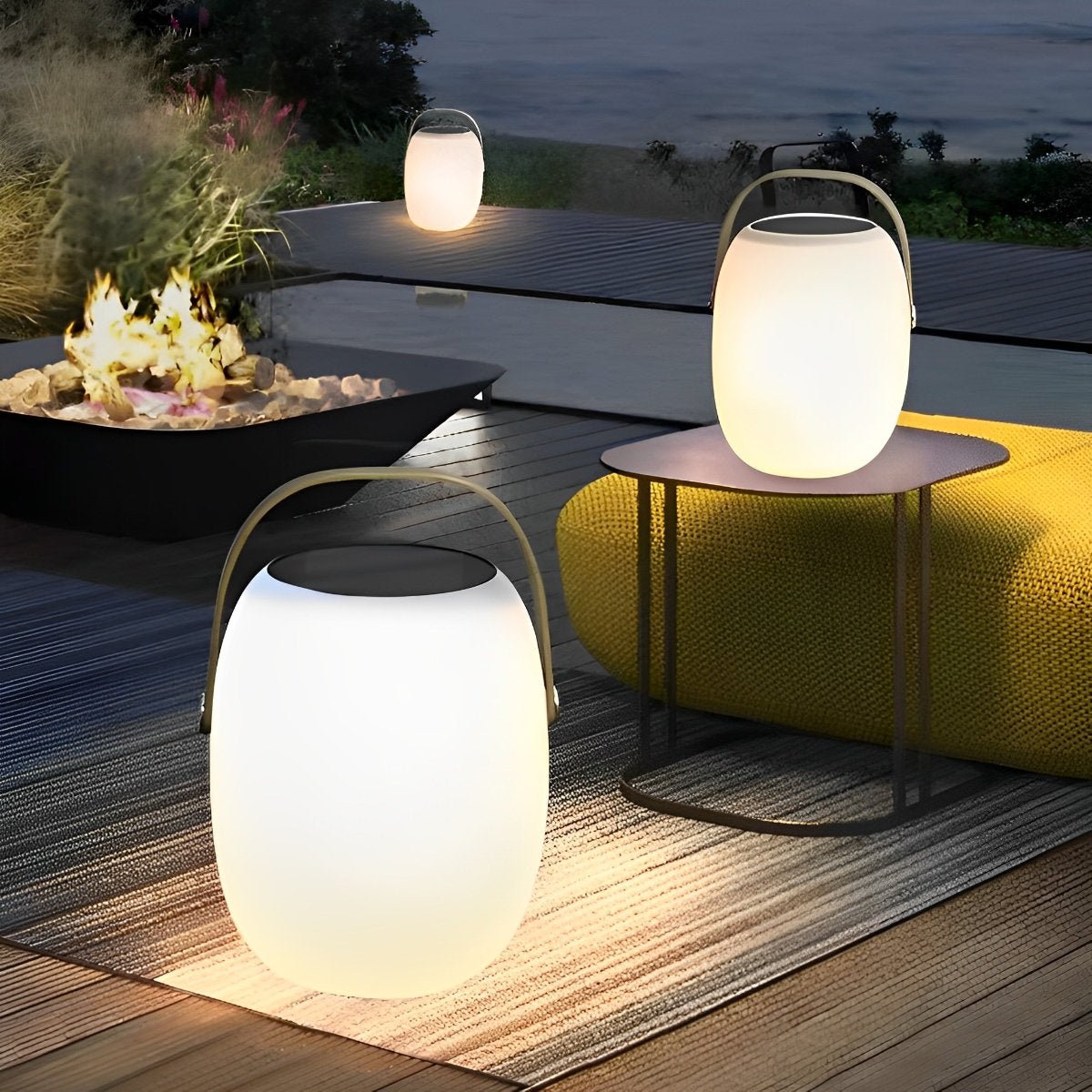 Rechargeable LED Globe Lantern for Deck & Patio with Touch Dimming – 7 in White Sphere Design, Solar + USB Power, Waterproof for Outdoor Din | Thomler