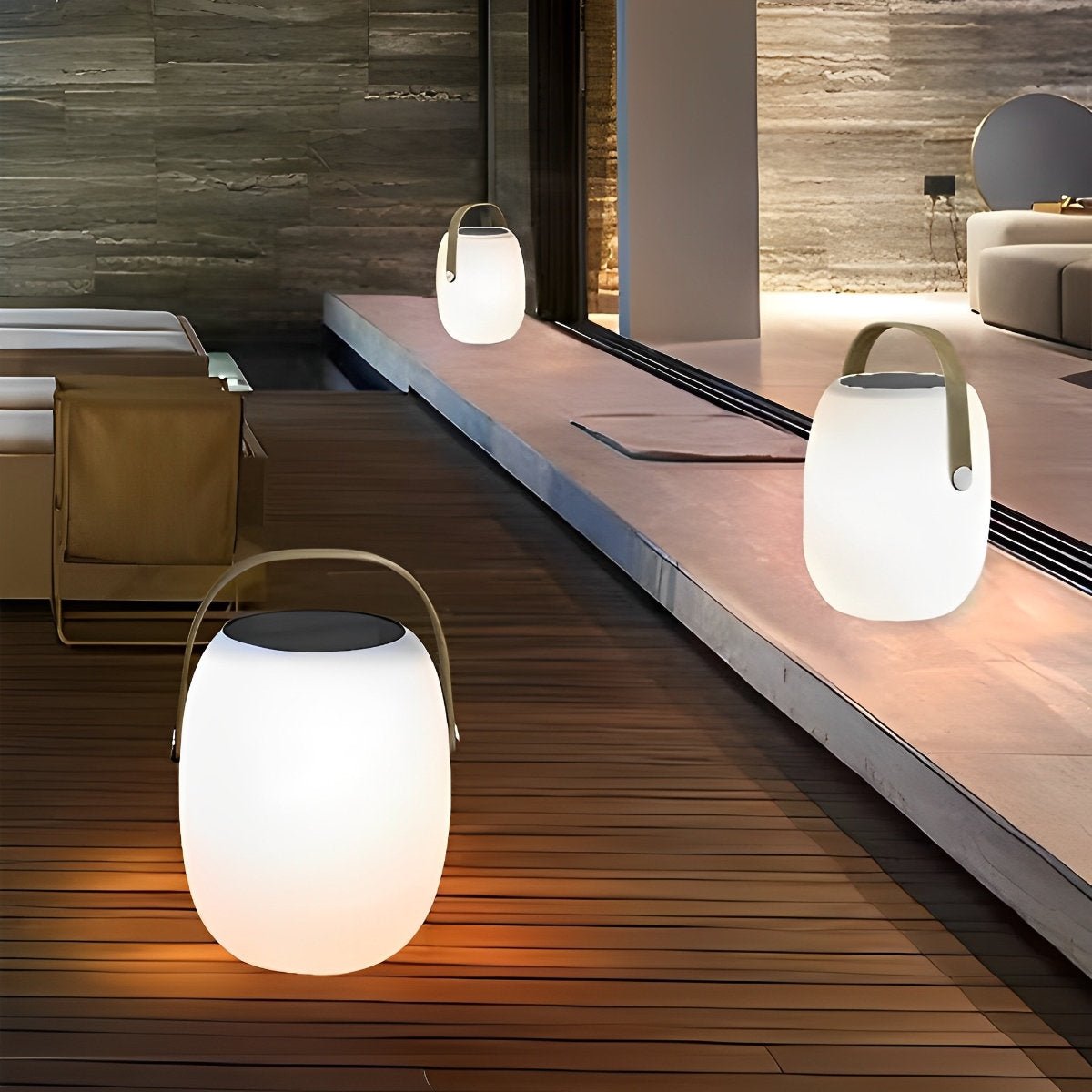 Rechargeable LED Globe Lantern for Deck & Patio with Touch Dimming – 7 in White Sphere Design, Solar + USB Power, Waterproof for Outdoor Din | Thomler