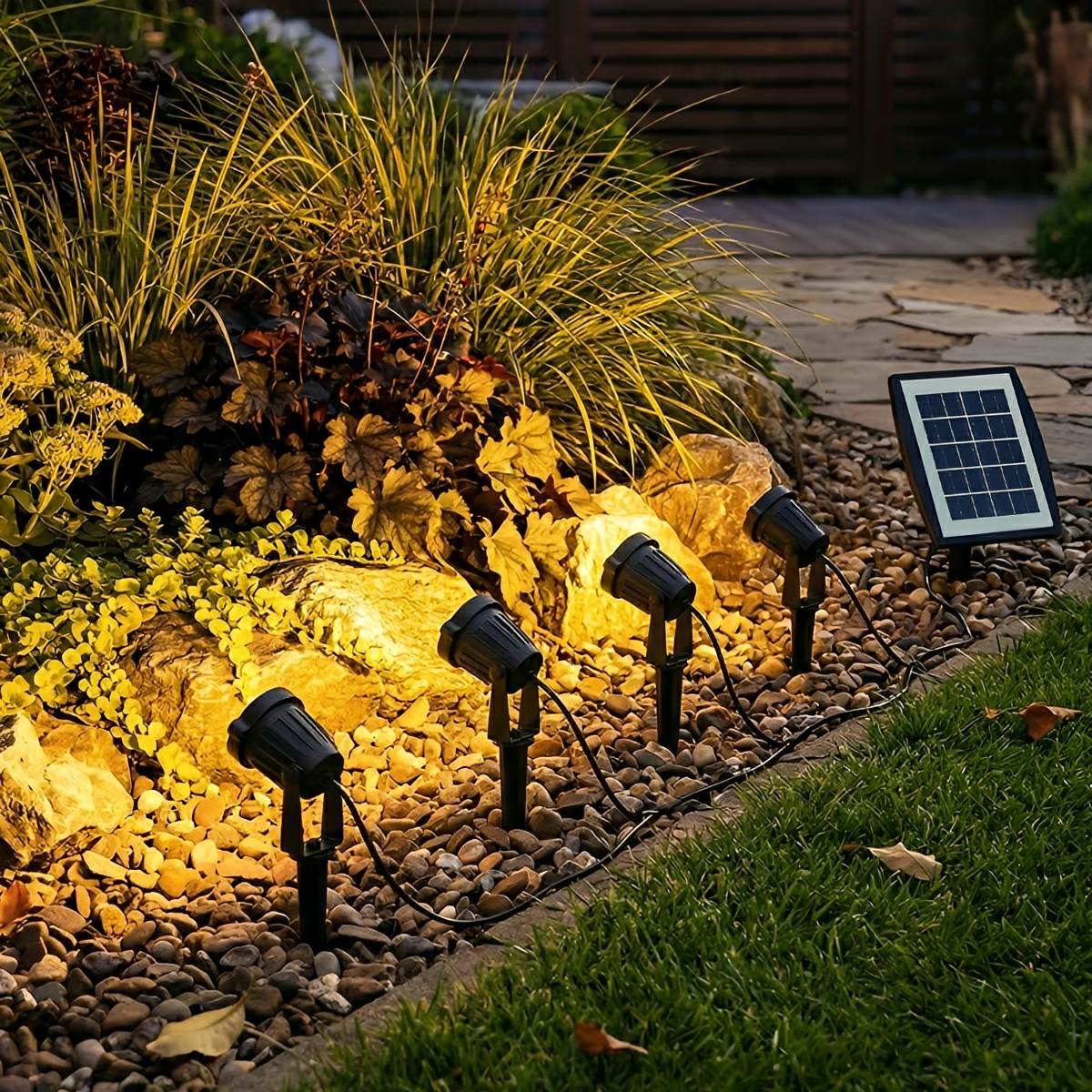 Solar-aangedreven buiten-spotlightset 8 ft kabel ABS-behuizing verstelbare landschapsaccentverlichting voor tuinpad- en boomverlichting | Thomler