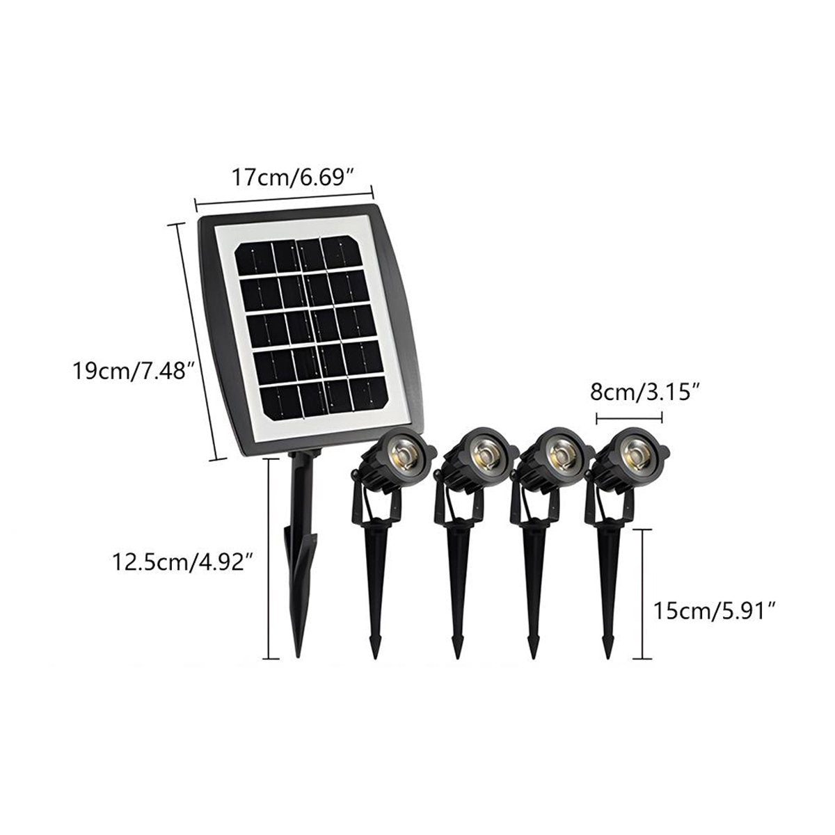 Solar-aangedreven buiten-spotlightset 8 ft kabel ABS-behuizing verstelbare landschapsaccentverlichting voor tuinpad- en boomverlichting | Thomler