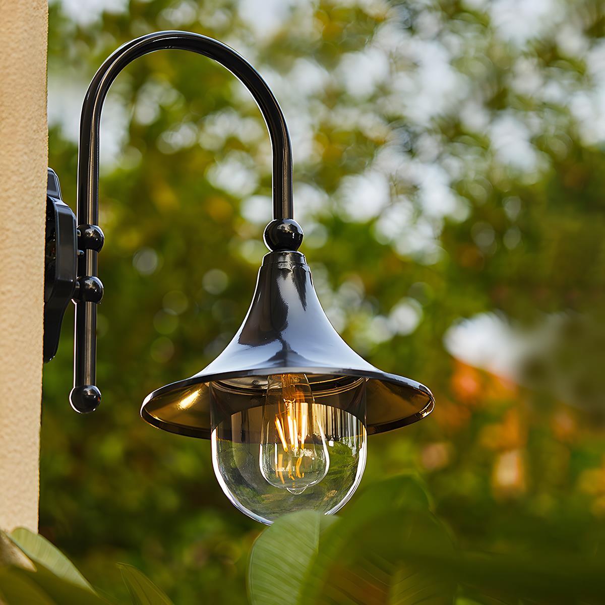 Exterior Wall Sconce LED Light for Front Door Porch Patio Garden Entryway Weatherproof Aluminum 17 in Curved Lantern Fixture 3000K Warm Glow | Thomler