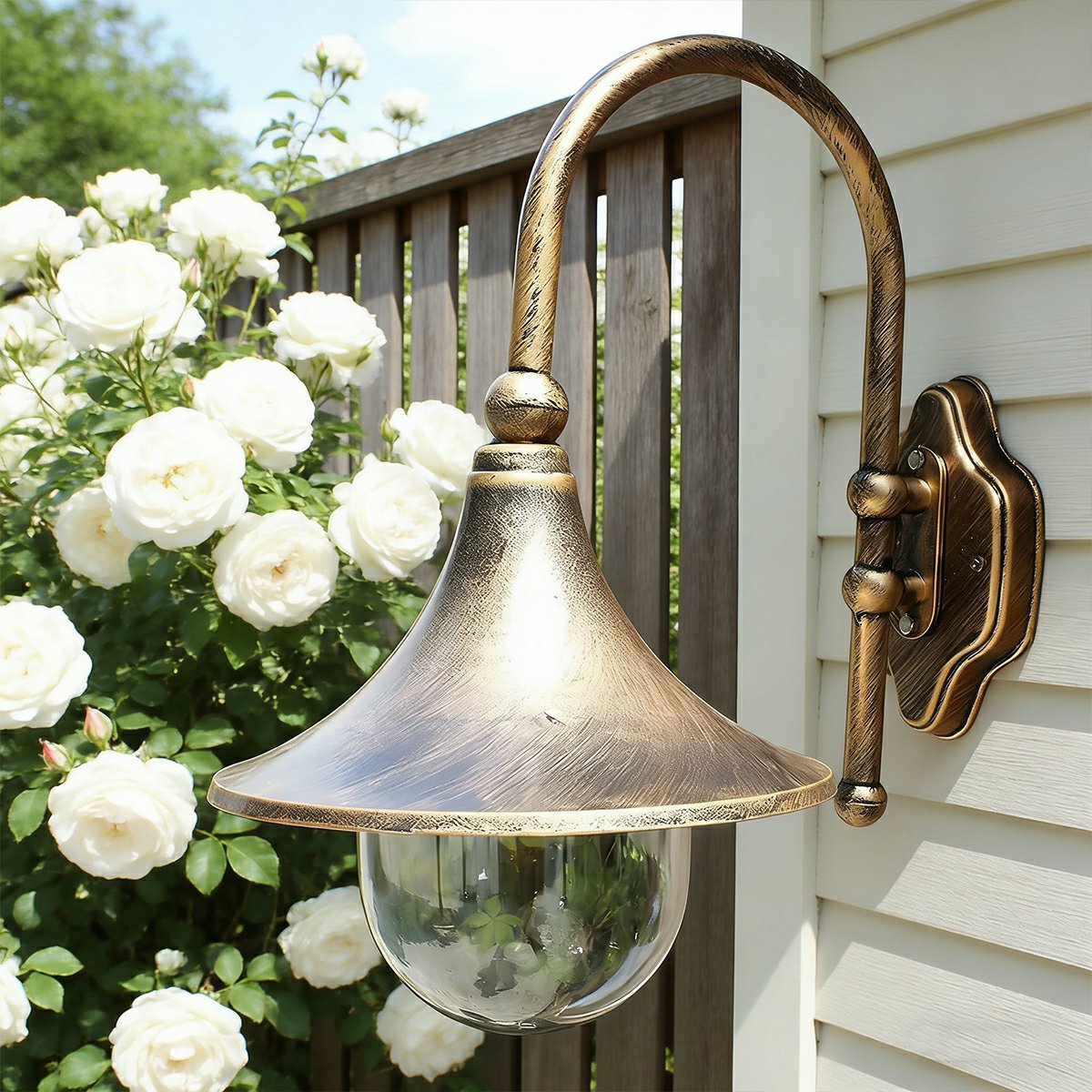 Exterior Wall Sconce LED Light for Front Door Porch Patio Garden Entryway Weatherproof Aluminum 17 in Curved Lantern Fixture 3000K Warm Glow | Thomler