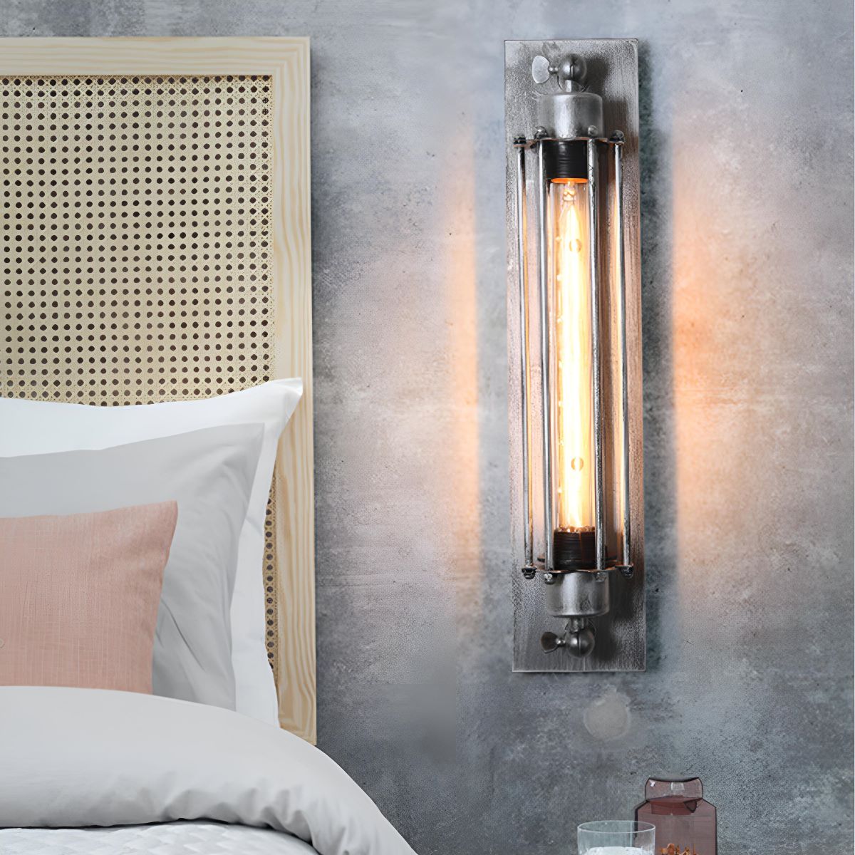 Iron & Glass LED Fixture Vintage Industrial Hardwired Sconce Warm White Light for Hallways Bedrooms Kitchens Bathrooms & Living Spaces | Thomler
