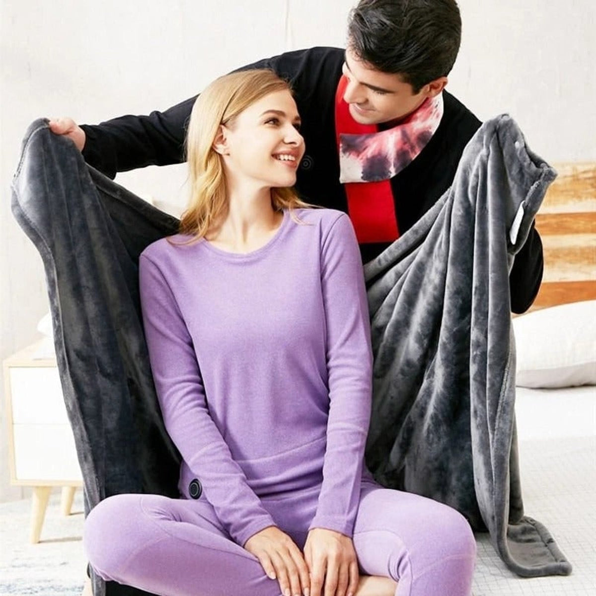 Wearable Heated Blanket With Snap Buttons Hands-Free Design Soft Plush Fleece Electric Throw