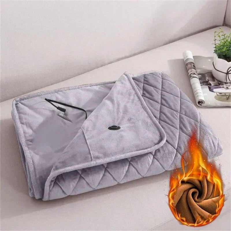 USB Heated Throw Blanket with Snap Closure – Cozy Plush Fleece Wrap for Office, Home & Travel