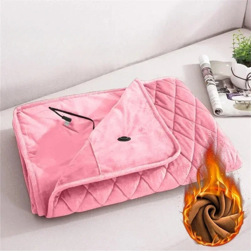 USB Heated Throw Blanket with Snap Closure – Cozy Plush Fleece Wrap for Office, Home & Travel