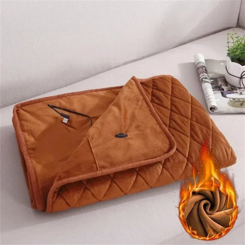 USB Heated Throw Blanket with Snap Closure – Cozy Plush Fleece Wrap for Office, Home & Travel