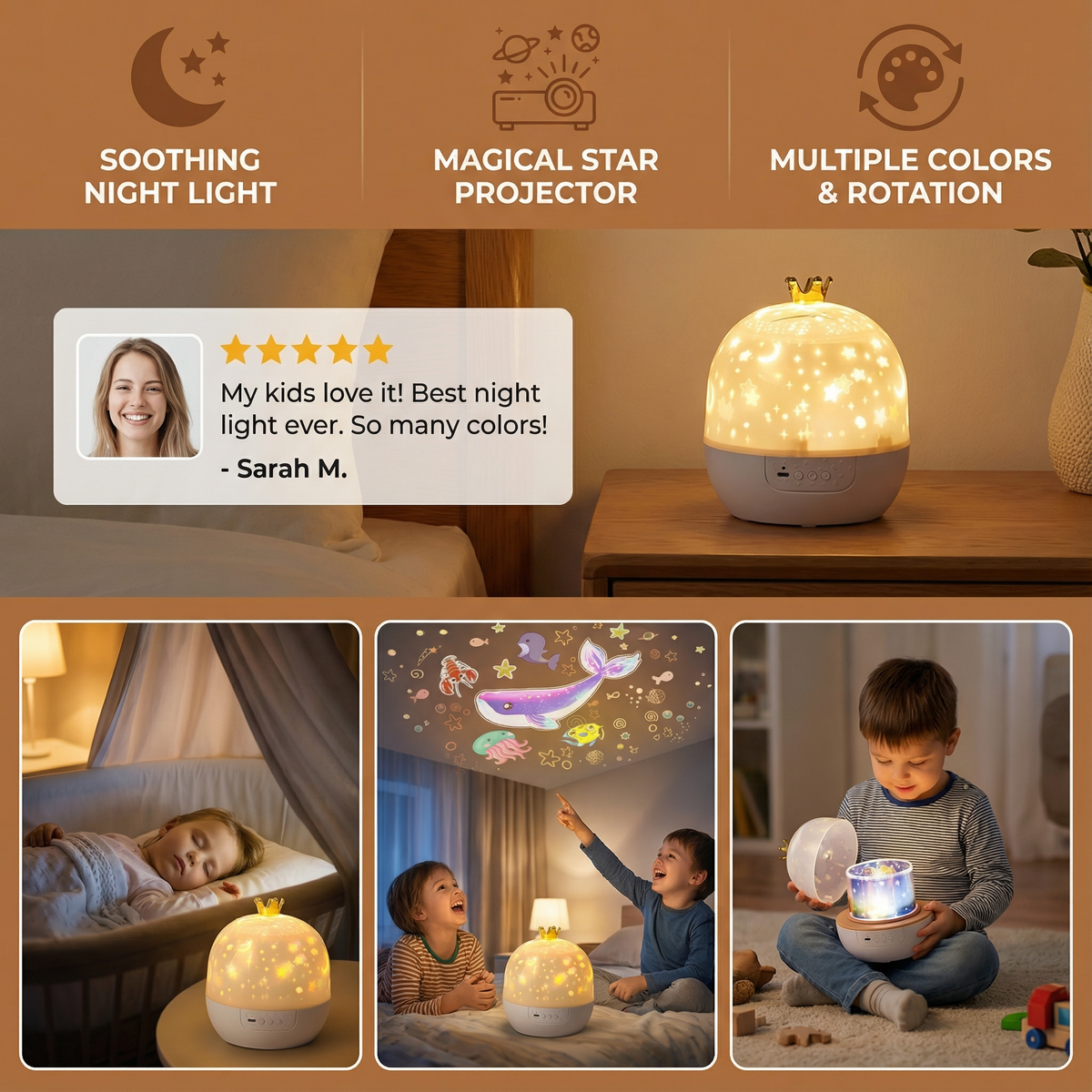 Proyector de luz nocturna para techo con altavoz integrado y películas intercambiables
