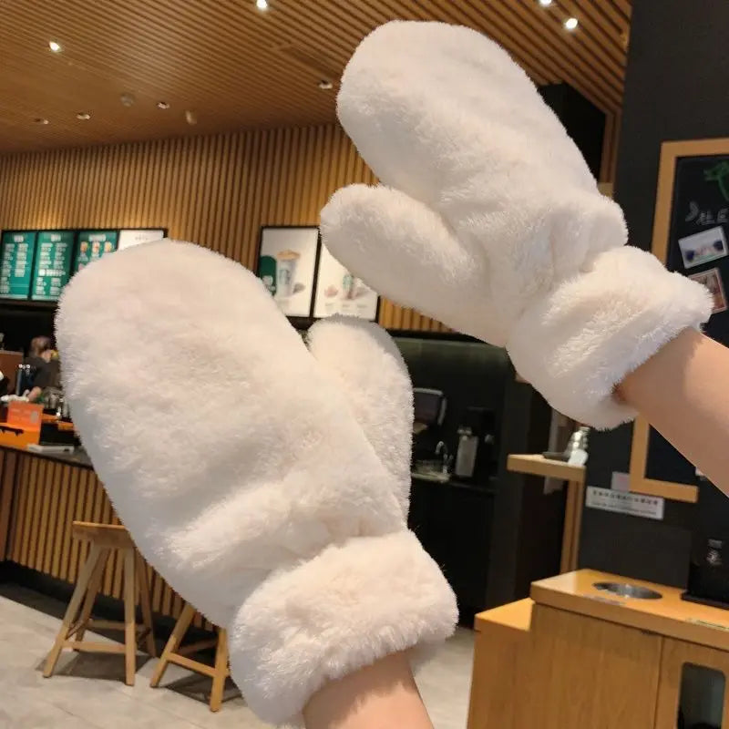 Donzige pluche wanten winter warme handschoenen
