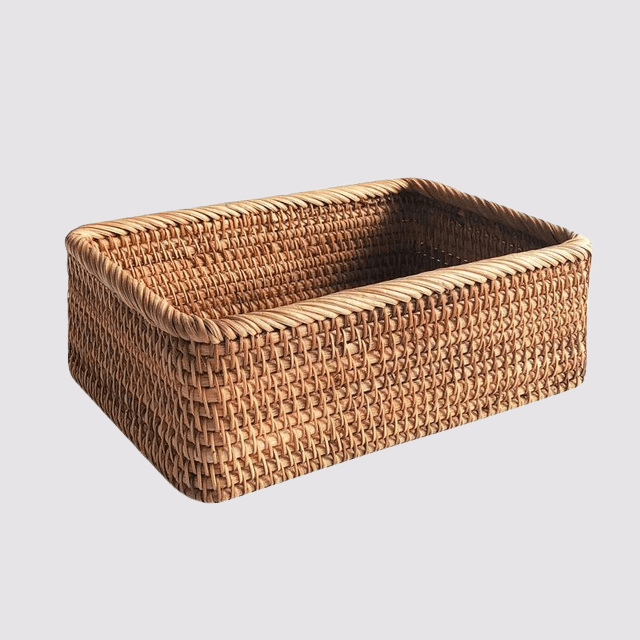 Handwoven Rattan Organizer Tray Natural Basket for Shelves Countertops Drawers Kitchen Bathroom Bedroom Storage Solution Brown Wicker Bin fo | Thomler