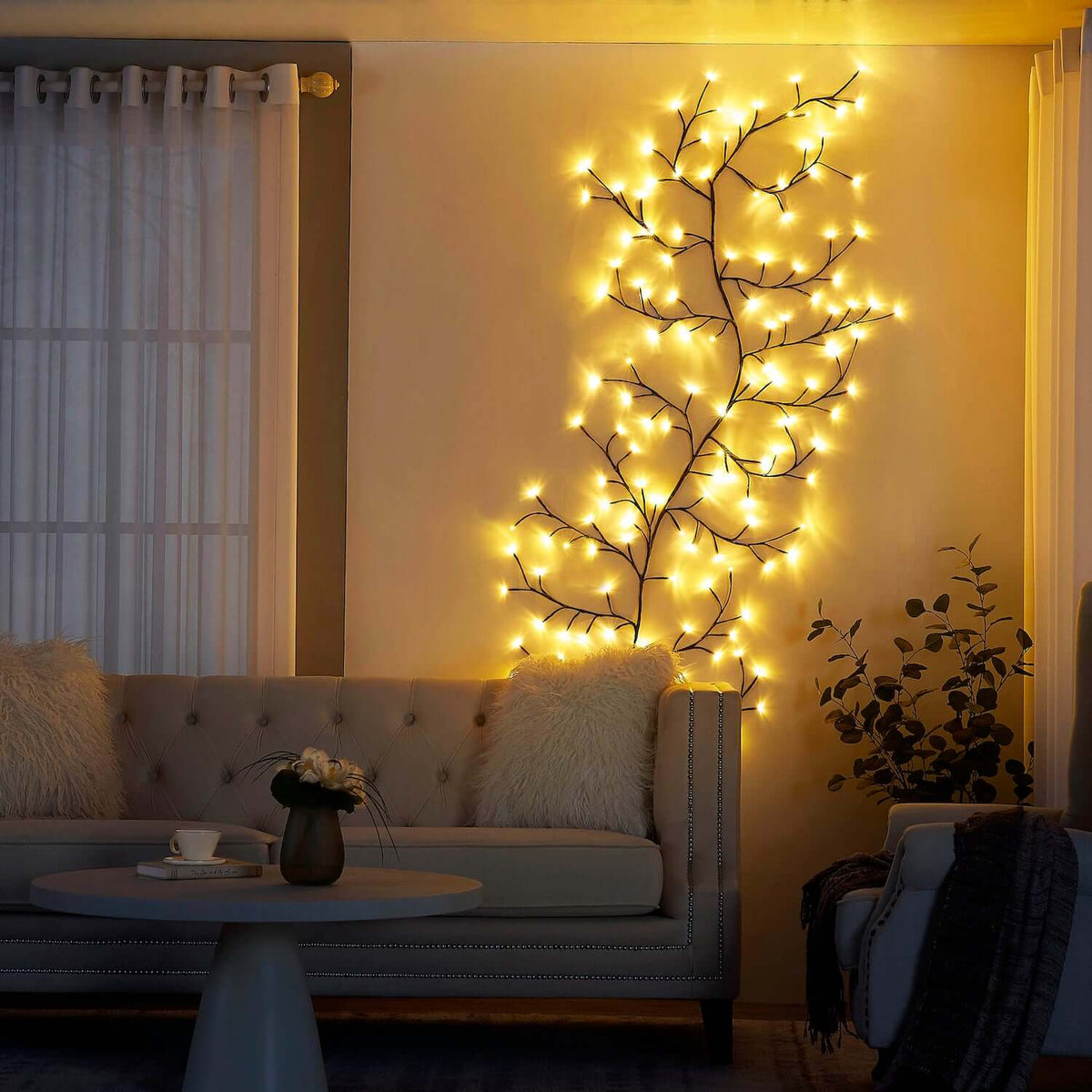 Rama de luz LED flexible de 8 pies, enredadera decorativa con control remoto, temporizador y ramas de alambre de cobre ajustables para decoración del hogar, repisa, sala de estar, dormitorio, interior | Thomler