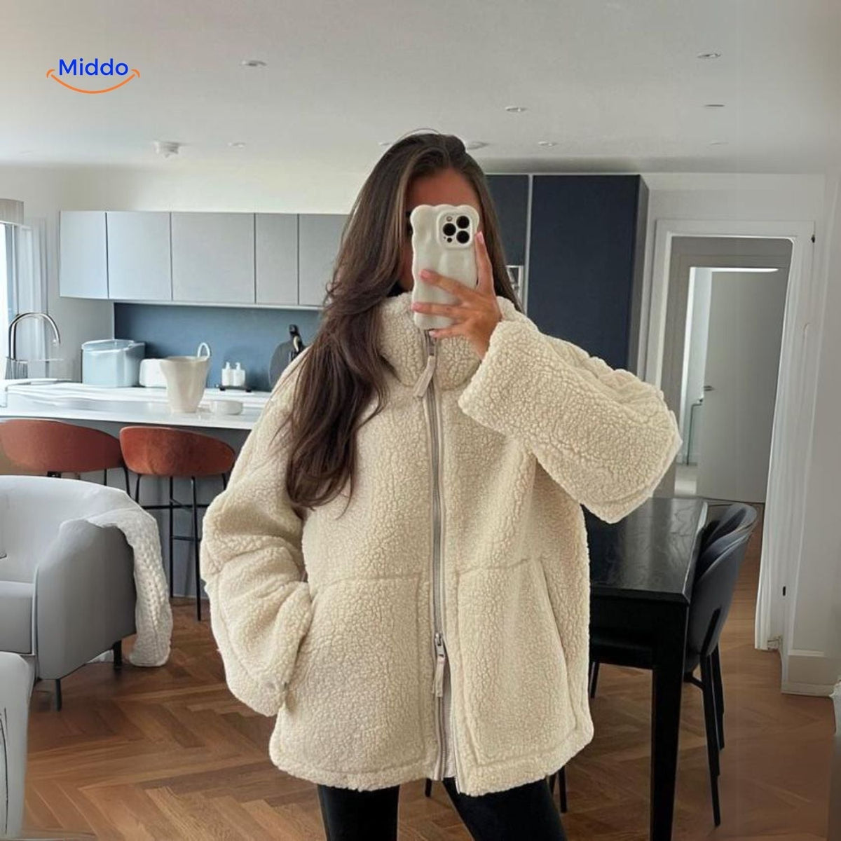 Faux Shearling Jacket with Stand Collar for Women – Plush Sherpa Winter Coat