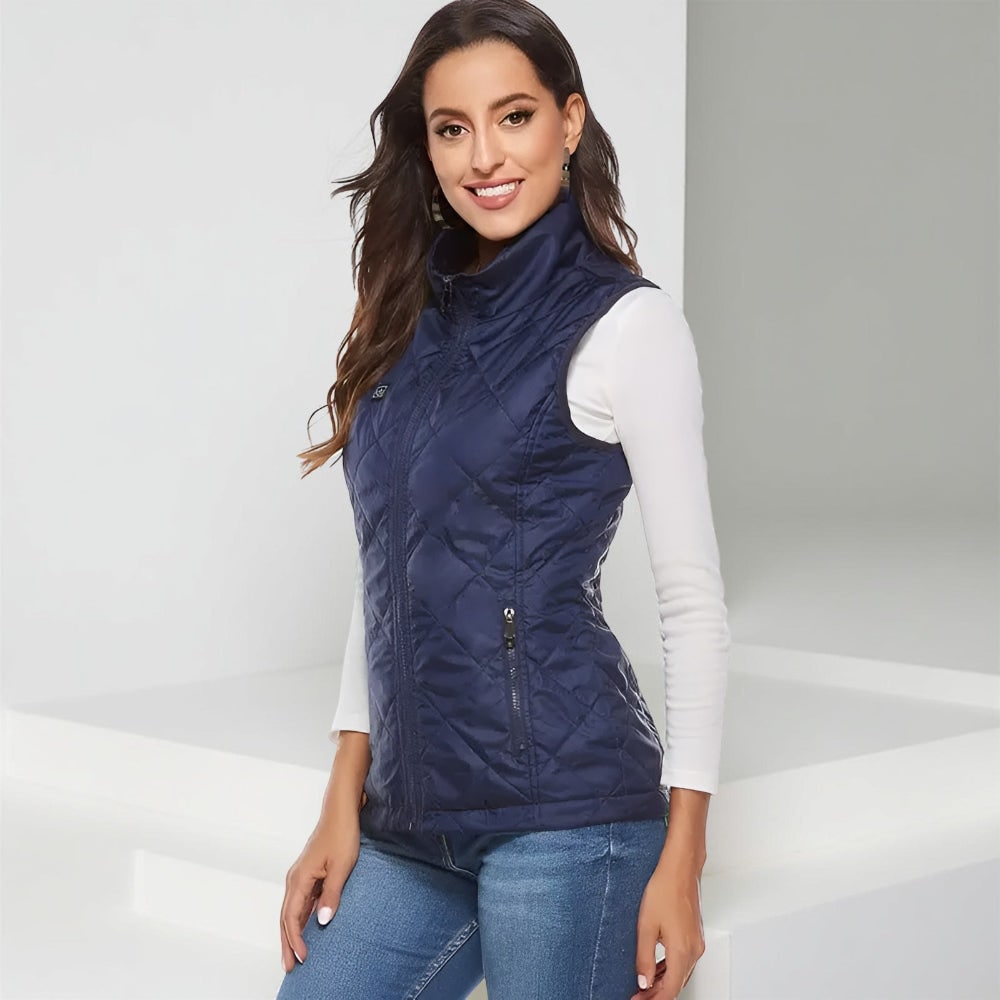 Battery-Powered Quilted Heating Vest for Women with Stand Collar – Lightweight Electric Body Warmer