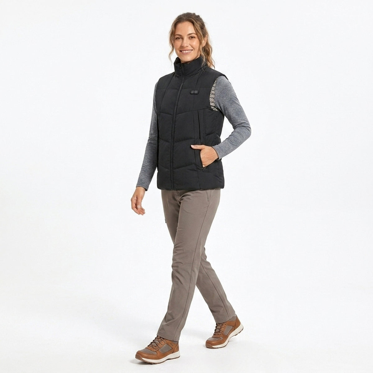 Women's Heated Vest USB Rechargeable Battery Powered Puffer Stand Collar With Heat-Reflective Lining