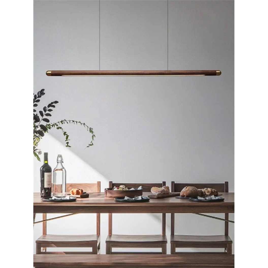 Houten lineaire hanglamp 43 inch verlichting voor boven het keukenblad & de eethoek warme gloed in hoogte verstelbaar | Thomler