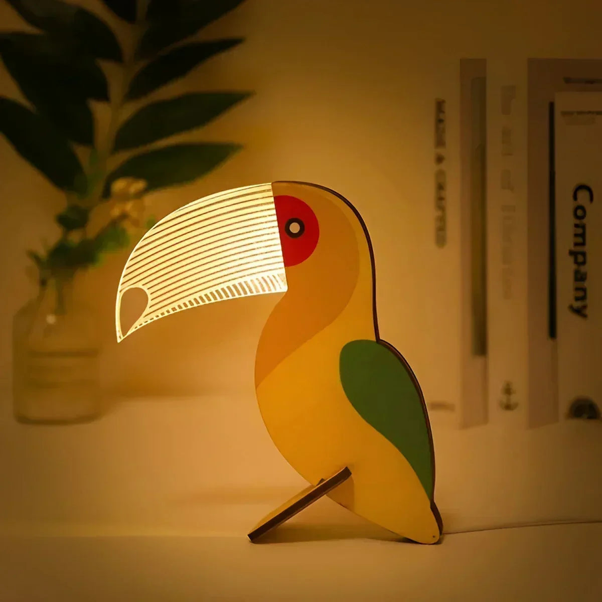 Beleuchtetes Tier-Nachtlicht für Kinderzimmer, weiche LED-Tischlampe, Holzsockel, Acryl, USB-betrieben, Touch-Steuerung, Pelikan, Wal, Tukan, Sternbild