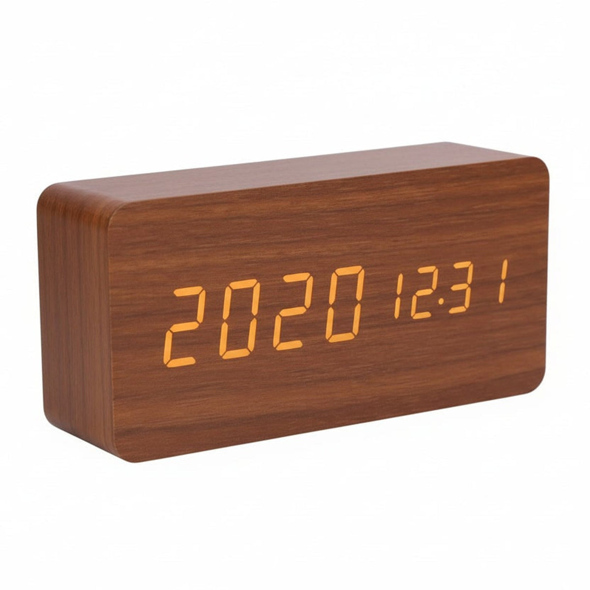 Reloj digital de madera retro con alarma y visualización de fecha