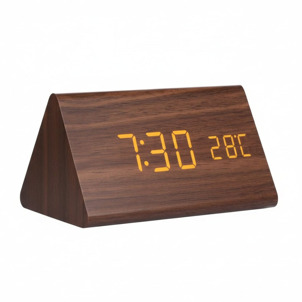 Reloj digital de madera retro con alarma y visualización de fecha