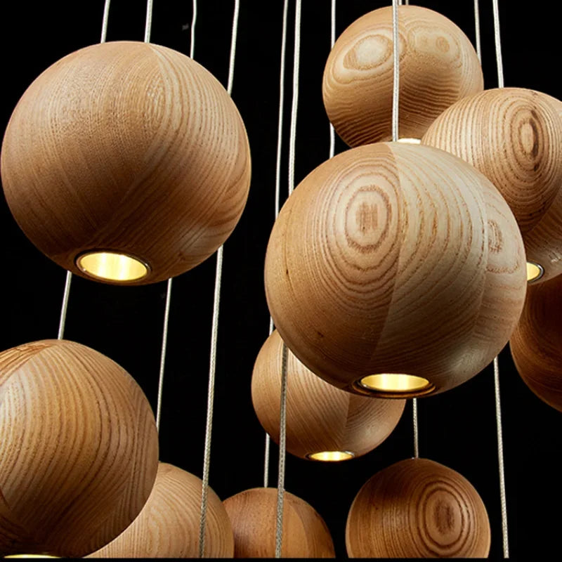 Wooden Globe Drop Ceiling Fixture 4-Inch Walnut Finish for Kitchen Island Dining Room Entryway Adjustable Cord Multi-Cluster Compatible Warm | Thomler