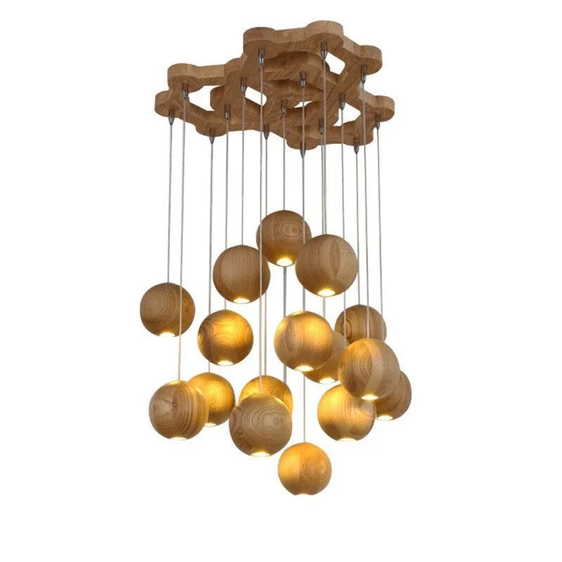 Wooden Globe Drop Ceiling Fixture 4-Inch Walnut Finish for Kitchen Island Dining Room Entryway Adjustable Cord Multi-Cluster Compatible Warm | Thomler