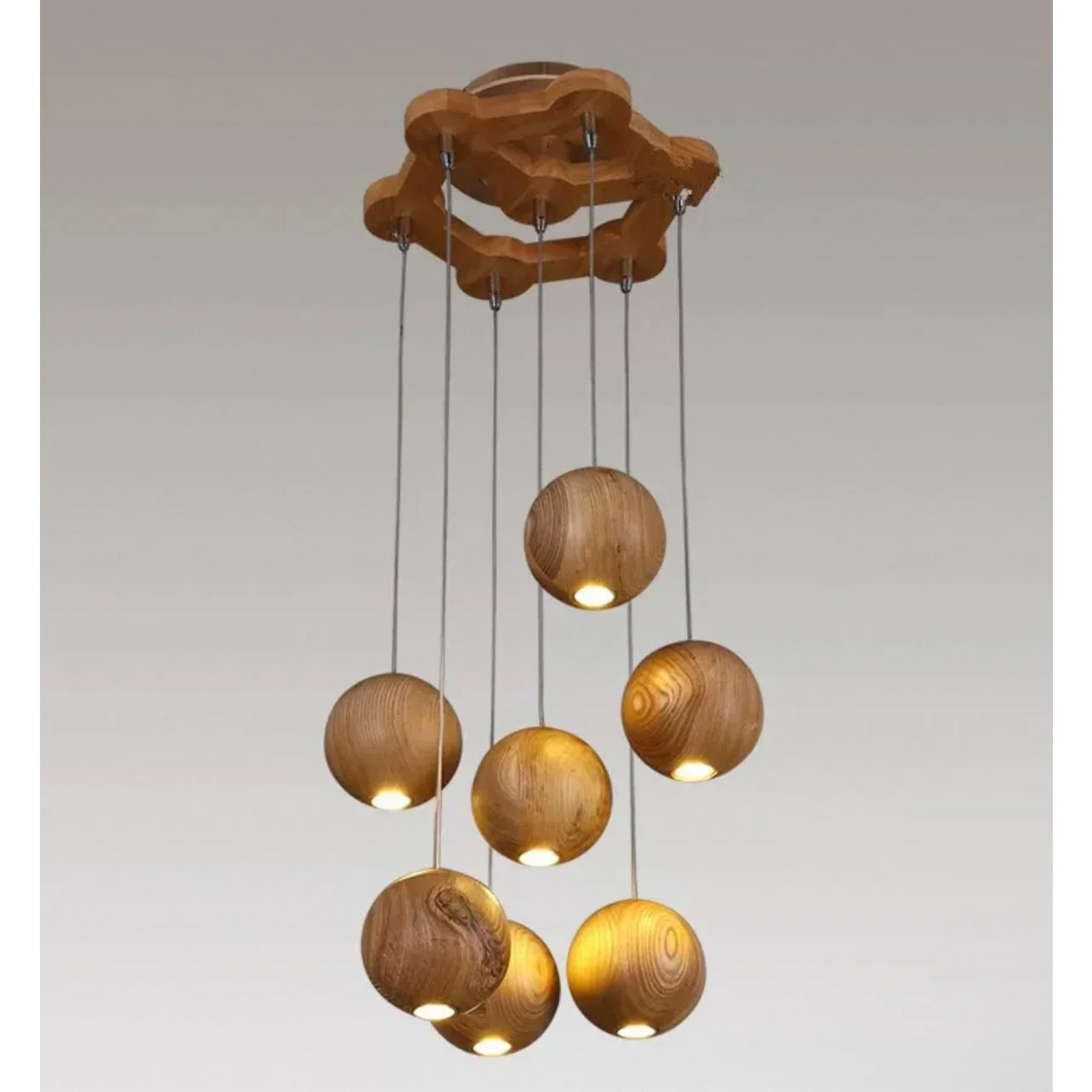 Wooden Globe Drop Ceiling Fixture 4-Inch Walnut Finish for Kitchen Island Dining Room Entryway Adjustable Cord Multi-Cluster Compatible Warm | Thomler