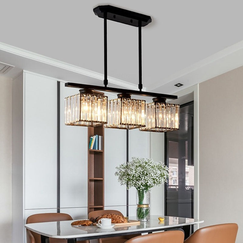 Hanglamp met heldere glazen bollen – Pendelarmatuur met 3 of 4 lichtpunten – In hoogte verstelbaar 35-70 cm – Zwart of goudkleurig metalen frame voor keuken | Thomler
